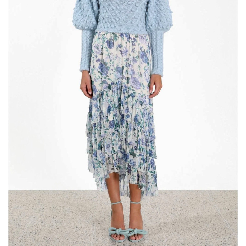 Zimmermann 0 /UK 8/US 4 Moncur Floral Silk chiffon Midi Skirt $995 Ruffle NWT - Picture 3 of 13